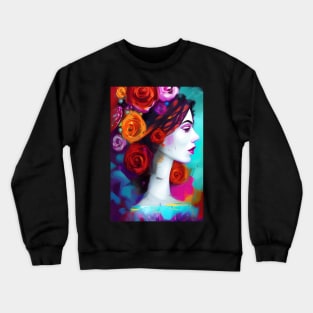 Urban Street Graffiti Style - GA556 - Pretty Latino Girl with Roses Crewneck Sweatshirt